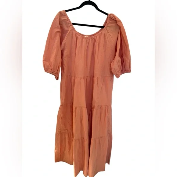 Universal Thread Peach Tiered Midi Dress with Puff Sleeves and pockets - Picture 2 of 10